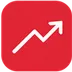 White rising-arrow chart mark centered on a red square